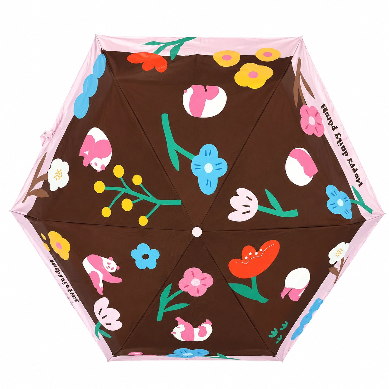 Flowers And Panda Pocket Umbrella Flower Field Design