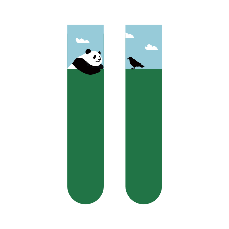 Panda And Bird Mismatched Socks Green