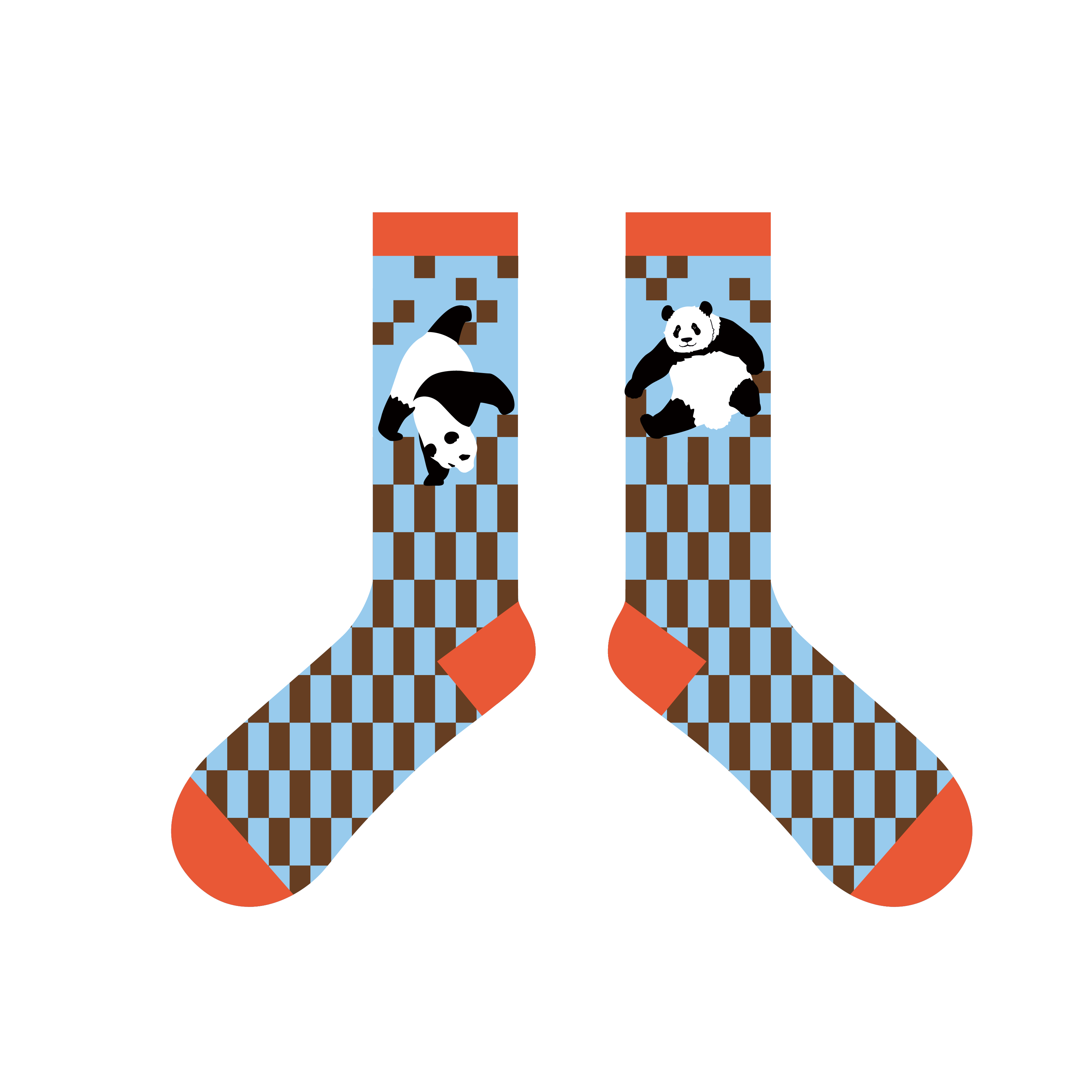 Panda Colour Block Check Socks Blue