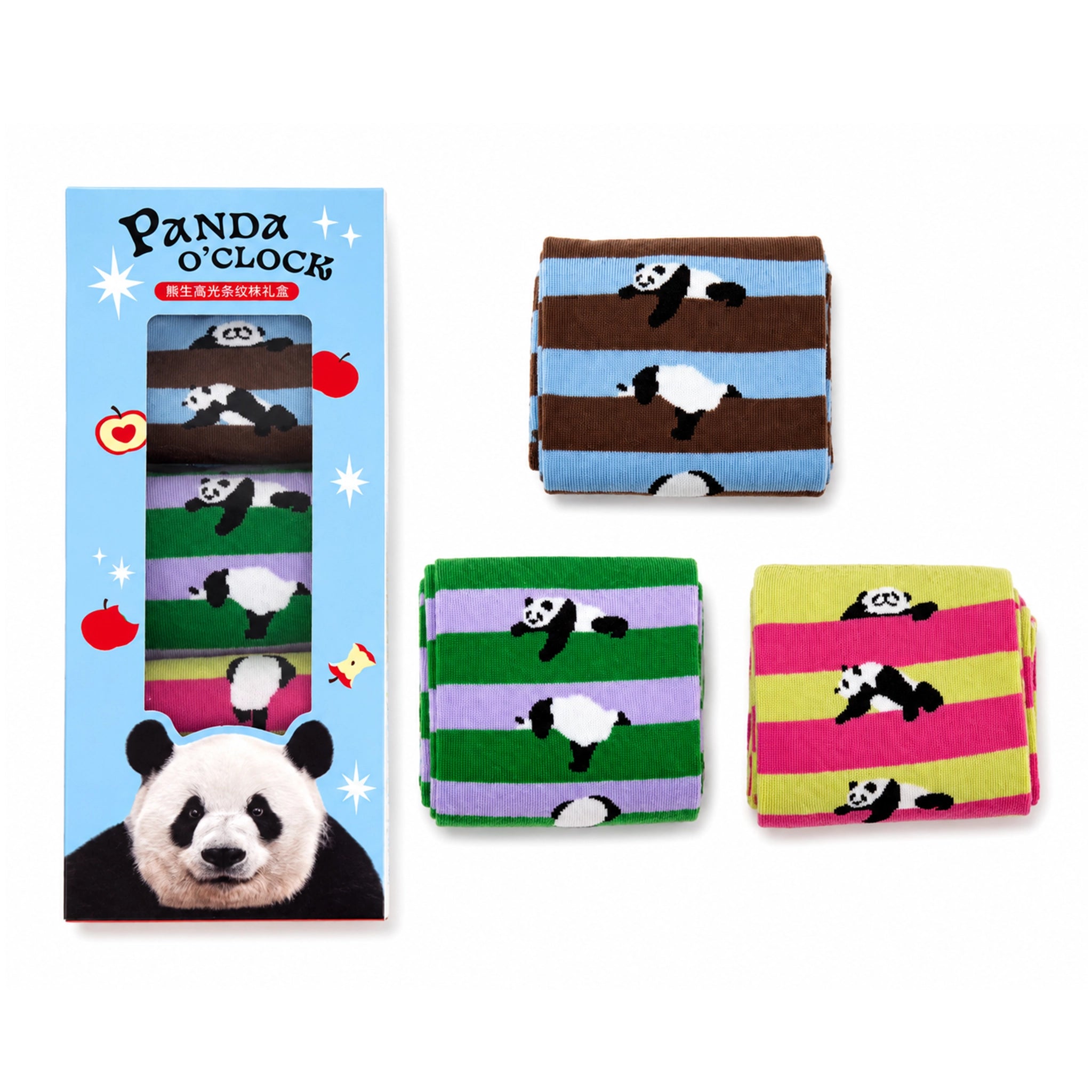 Panda Colour Block Striped Socks Gift Box Design A