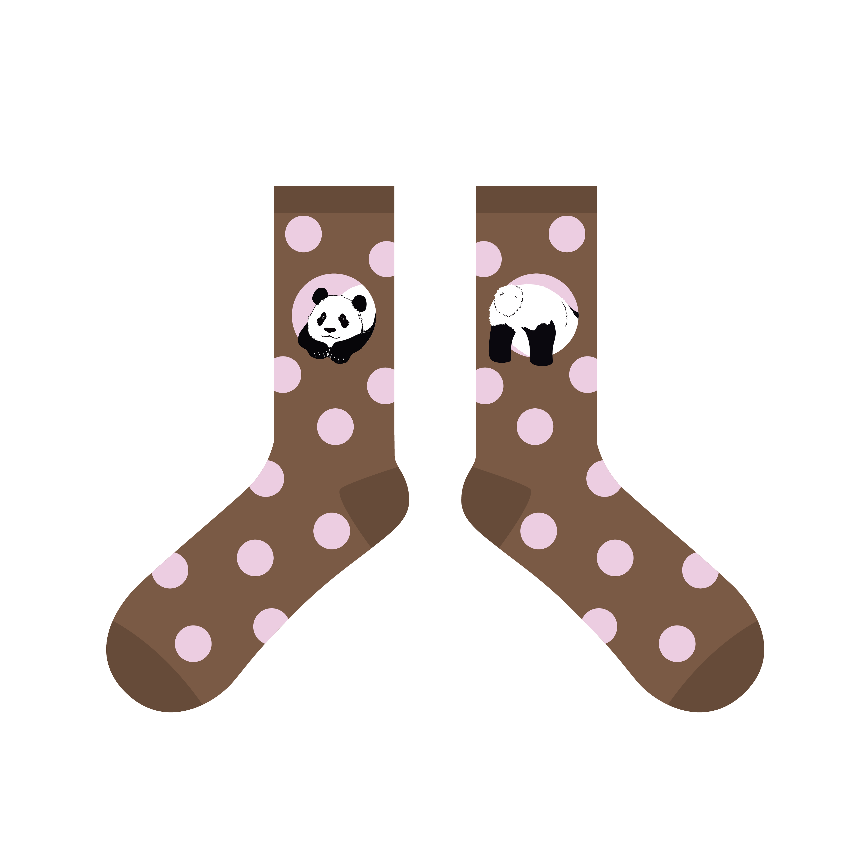 Panda Lying Down Polka Dot Socks Brown