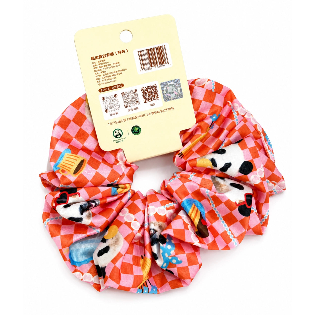 Panda Vintage Hair Scrunchie Pink