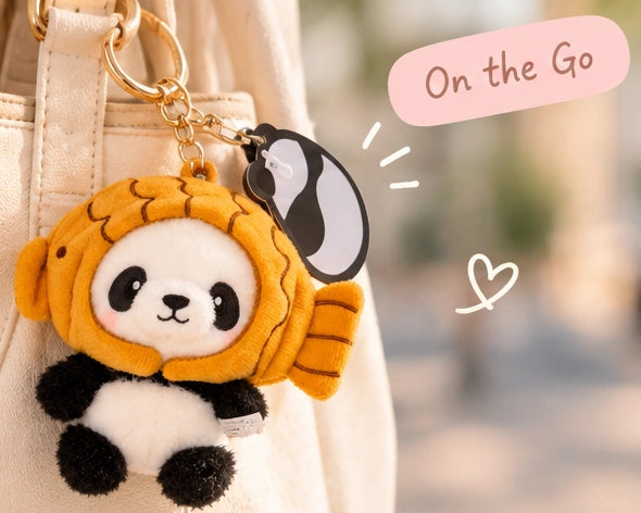 Small panda charm attached to a handbag